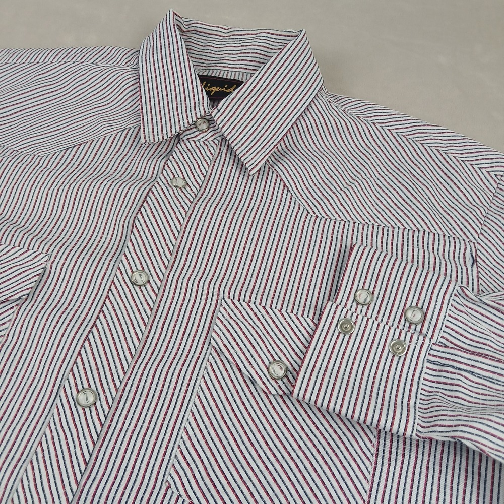 Liquid Large Mens‎ Shirt Western Cowboy Pearl Snap FLAW 22x28 ***Fits Medium **